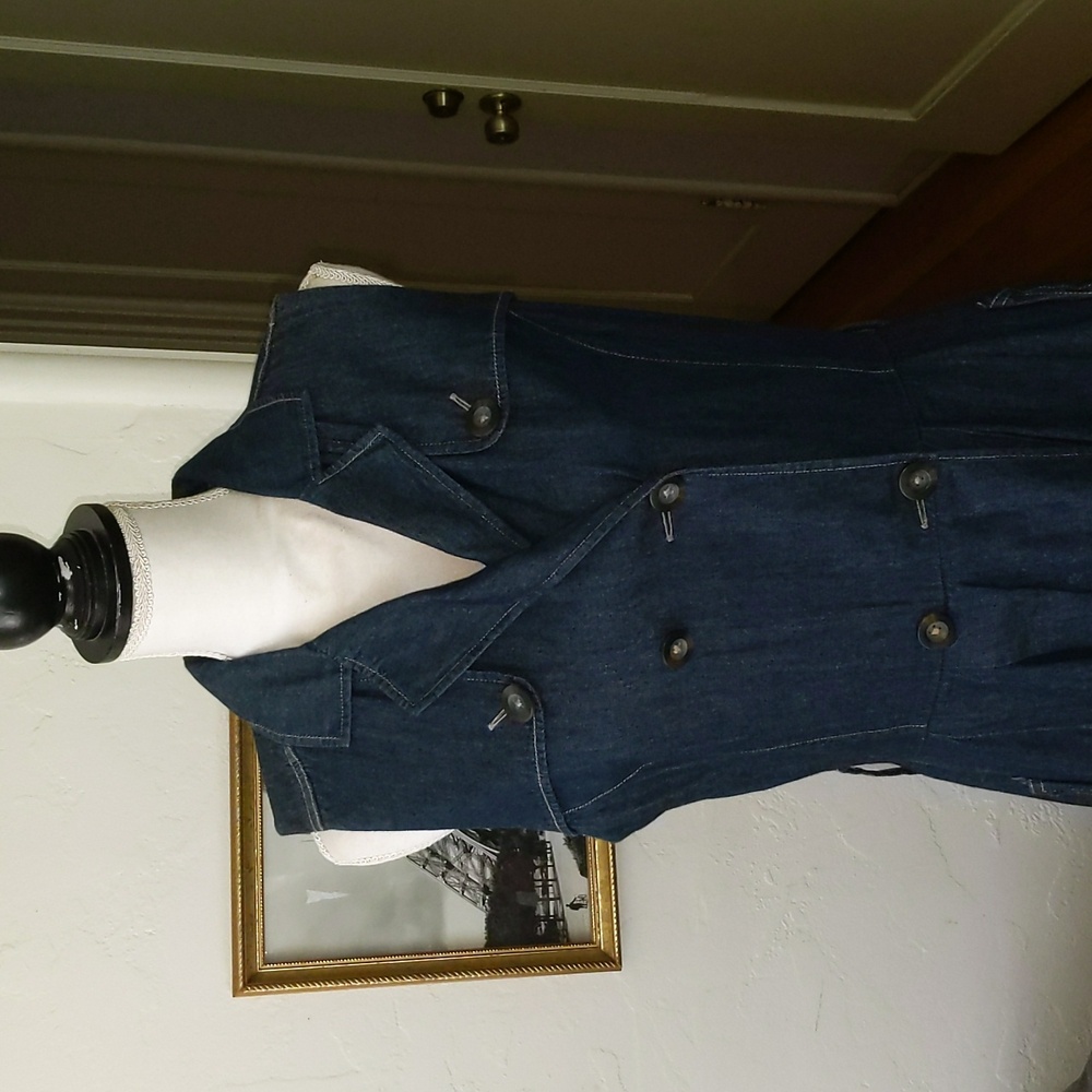 Anne Klein Dark Denim Sleeveless Trench Dress - Picture 2 of 6